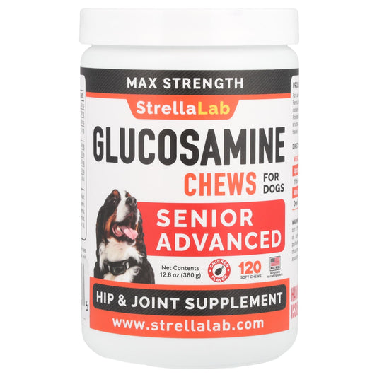 StrellaLab, Glucosamine Chews, Max Strength, Senior Advanced, For Dogs, Chicken, 120 Soft Chews, 12.6 oz (360 g) - Image 1