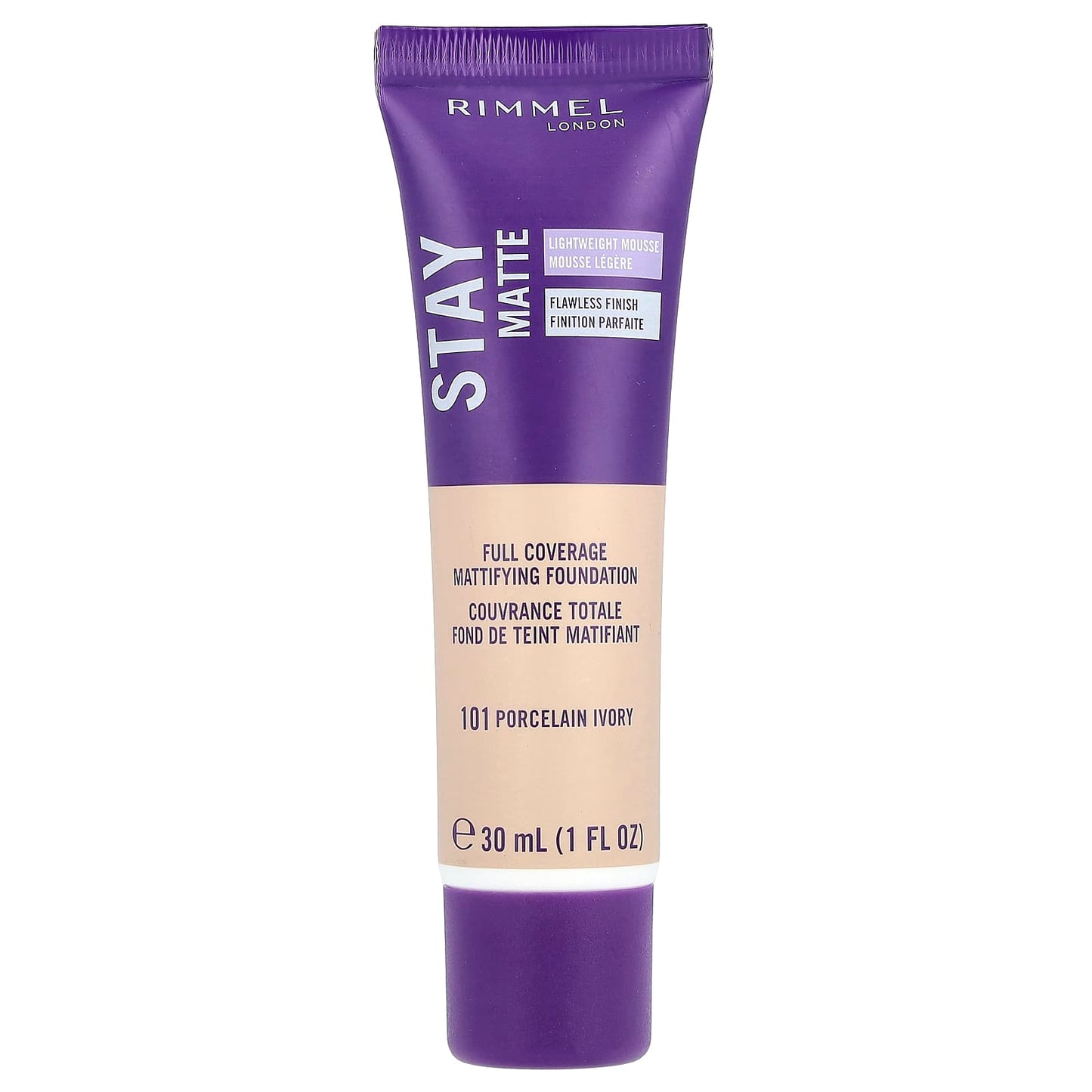 Rimmel London, Stay Matte, Full Coverage Mattifying Foundation, 101 Porcelain Ivory, 1 fl oz (30 ml) - Image 1