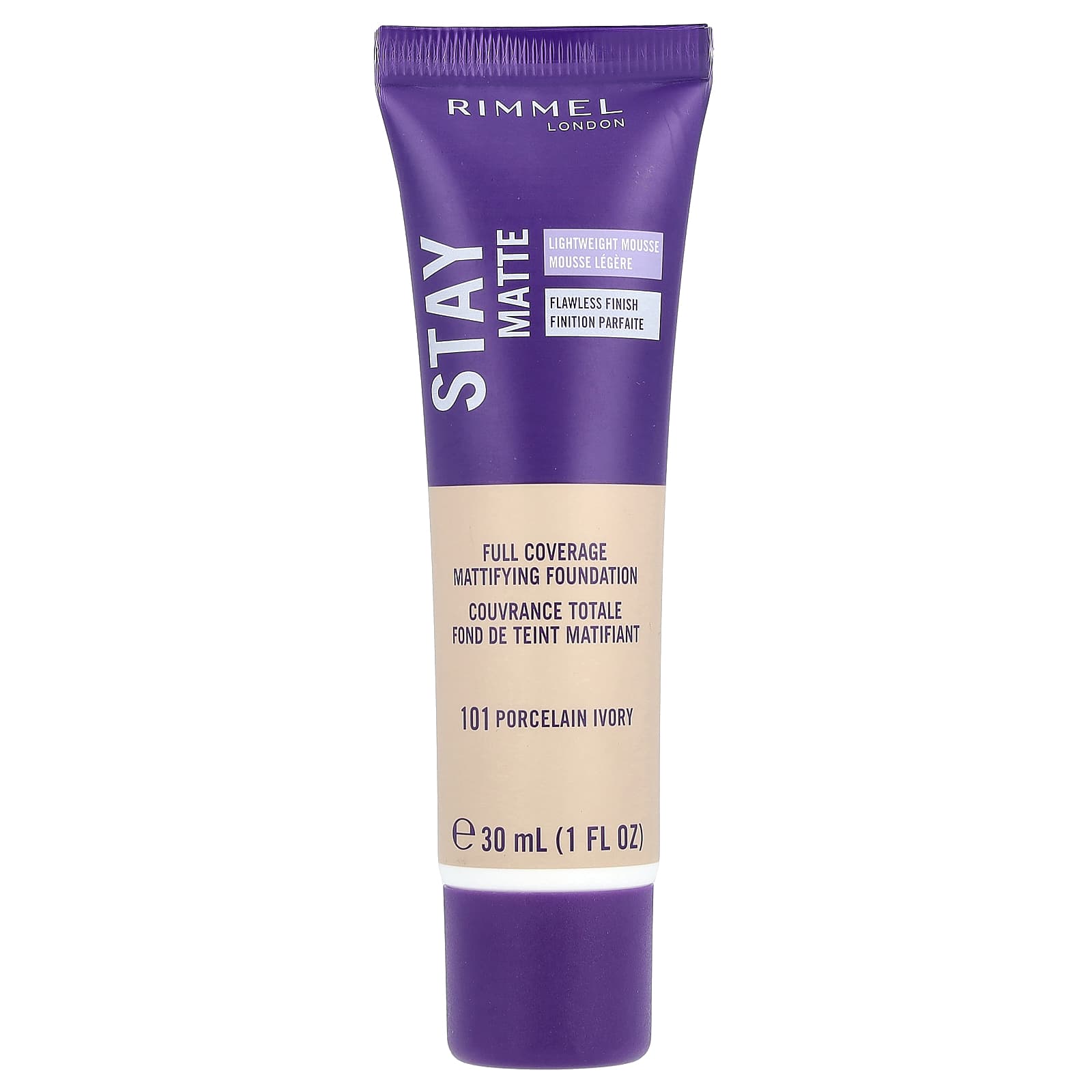 Rimmel London, Stay Matte, Full Coverage Mattifying Foundation, 101 Porcelain Ivory, 1 fl oz (30 ml) - Image 1