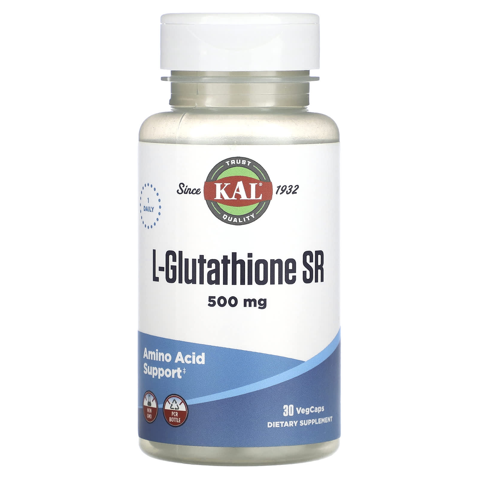 KAL L-Glutathione 500mg Supplement, 30 VegCaps, Daily Detox Support - Image 1