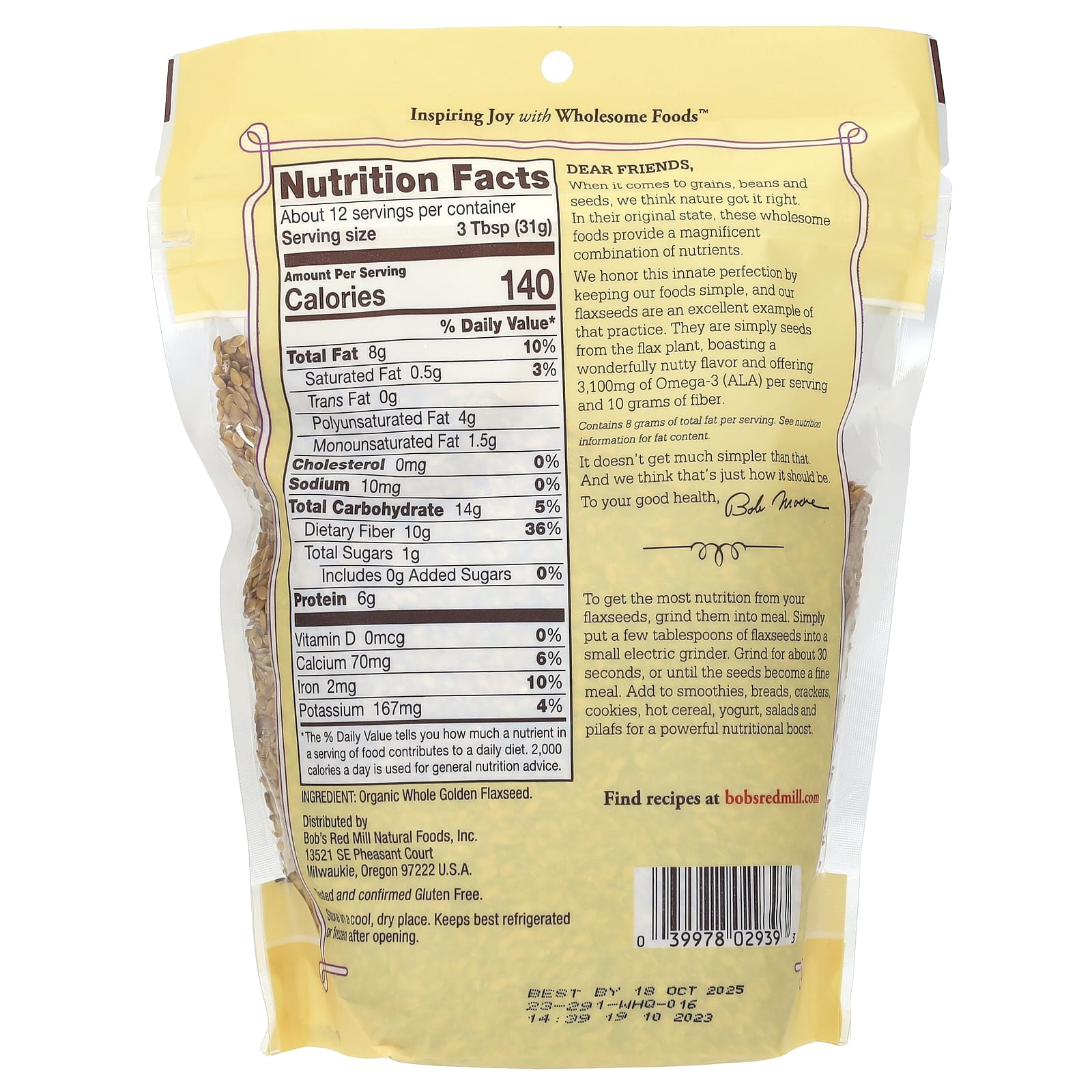 Organic Whole Golden Flaxseed by Bob's Red Mill, USDA Certified, 13 oz - Image 2