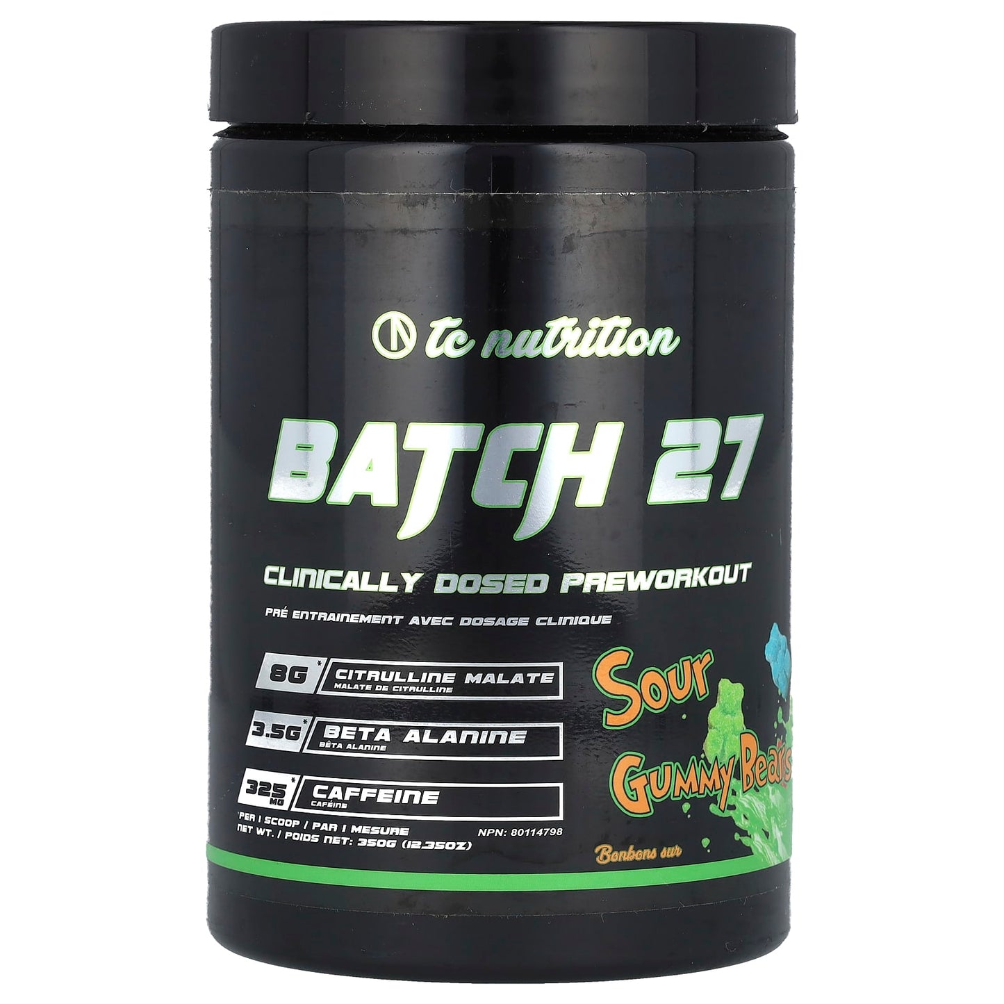 TC Nutrition, Batch 27, Clinically Dosed Preworkout, Sour Gummy Bears, 12.35 oz (350 g) - Image 1