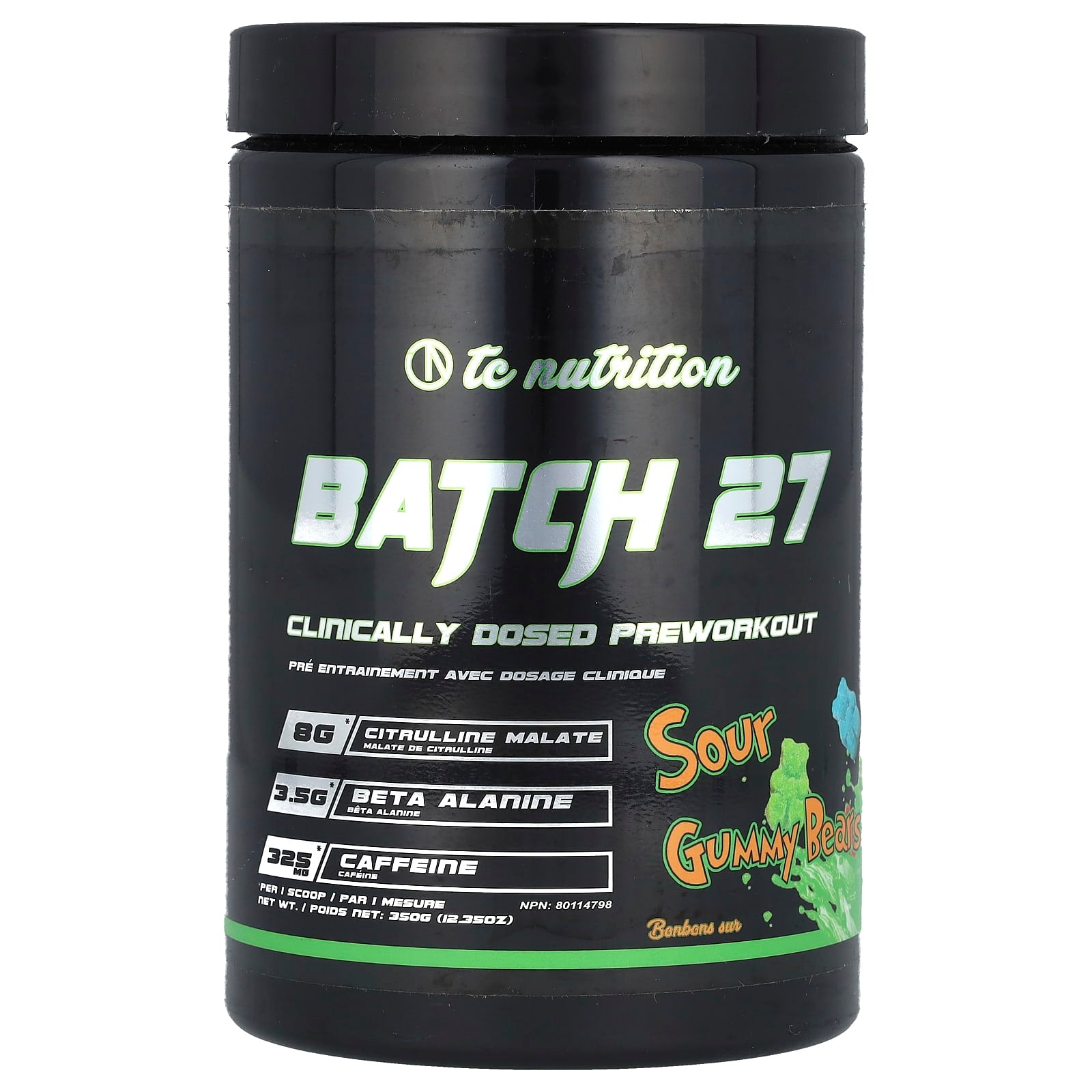 TC Nutrition, Batch 27, Clinically Dosed Preworkout, Sour Gummy Bears, 12.35 oz (350 g) - Image 1
