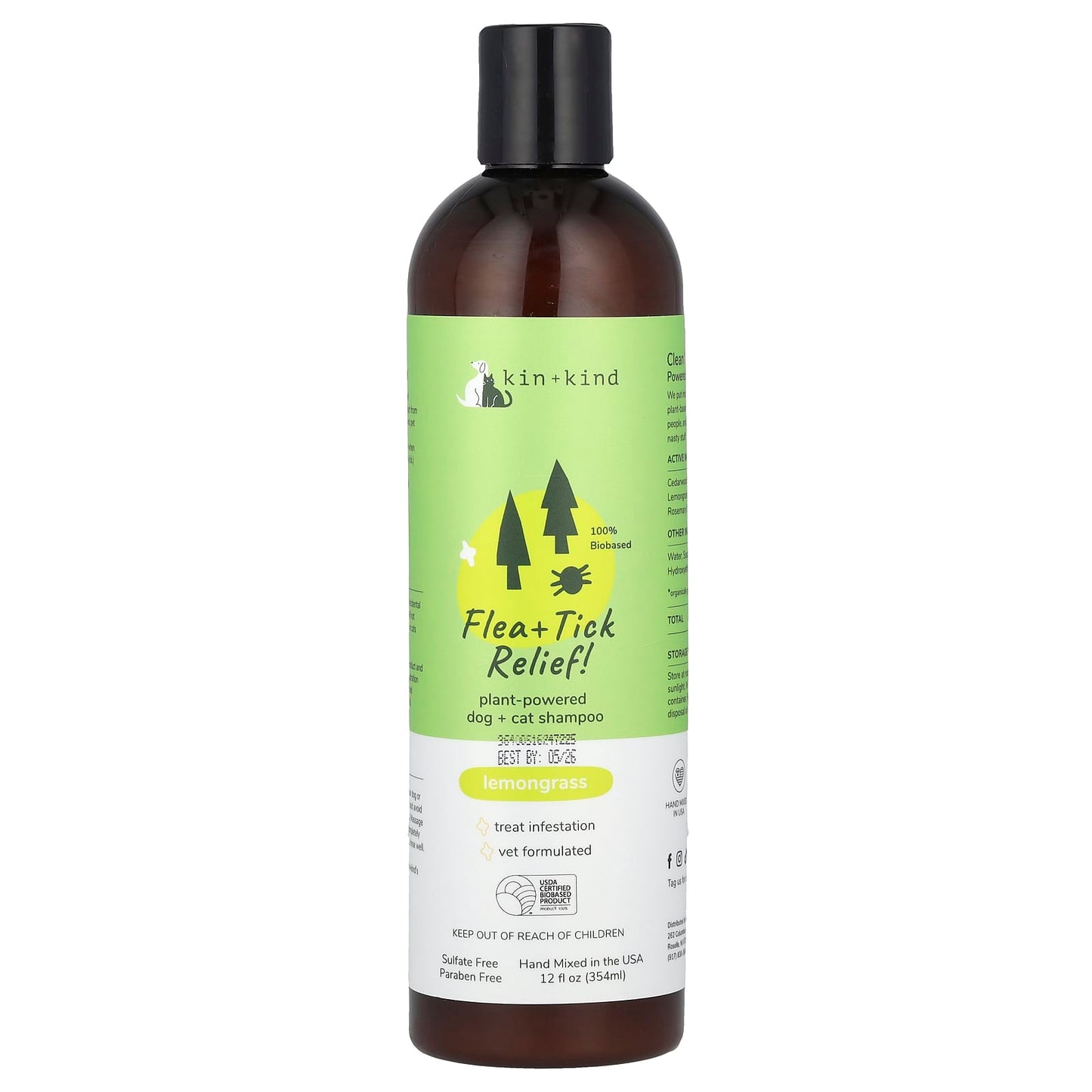 Kin+Kind, Flea + Tick Relief!, Plant-Powered Dog + Cat Shampoo, Lemongrass, 12 fl oz (354 ml) - Image 1