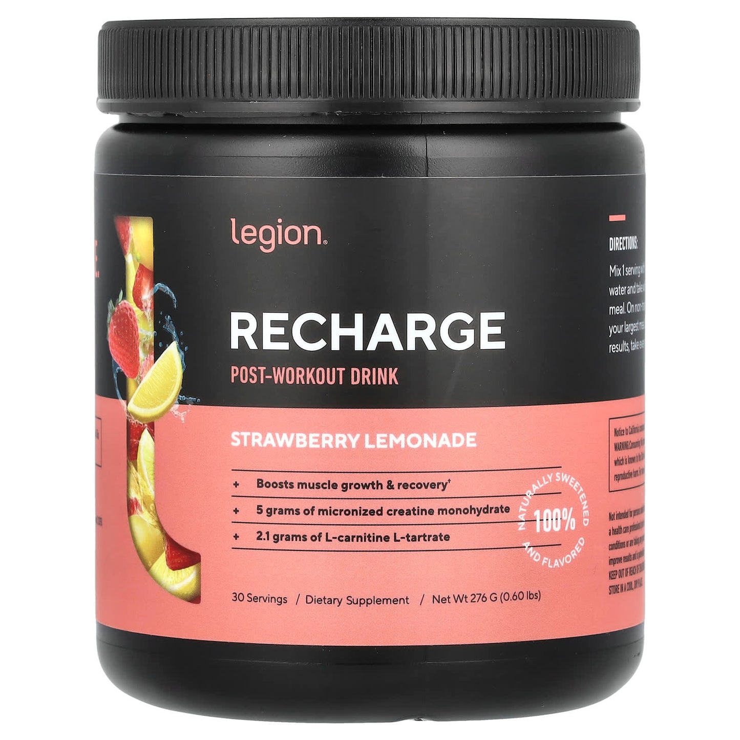 Legion Athletics, Recharge, Post-Workout Drink, Strawberry Lemonade, 0.6 lbs (276 g) - Image 1