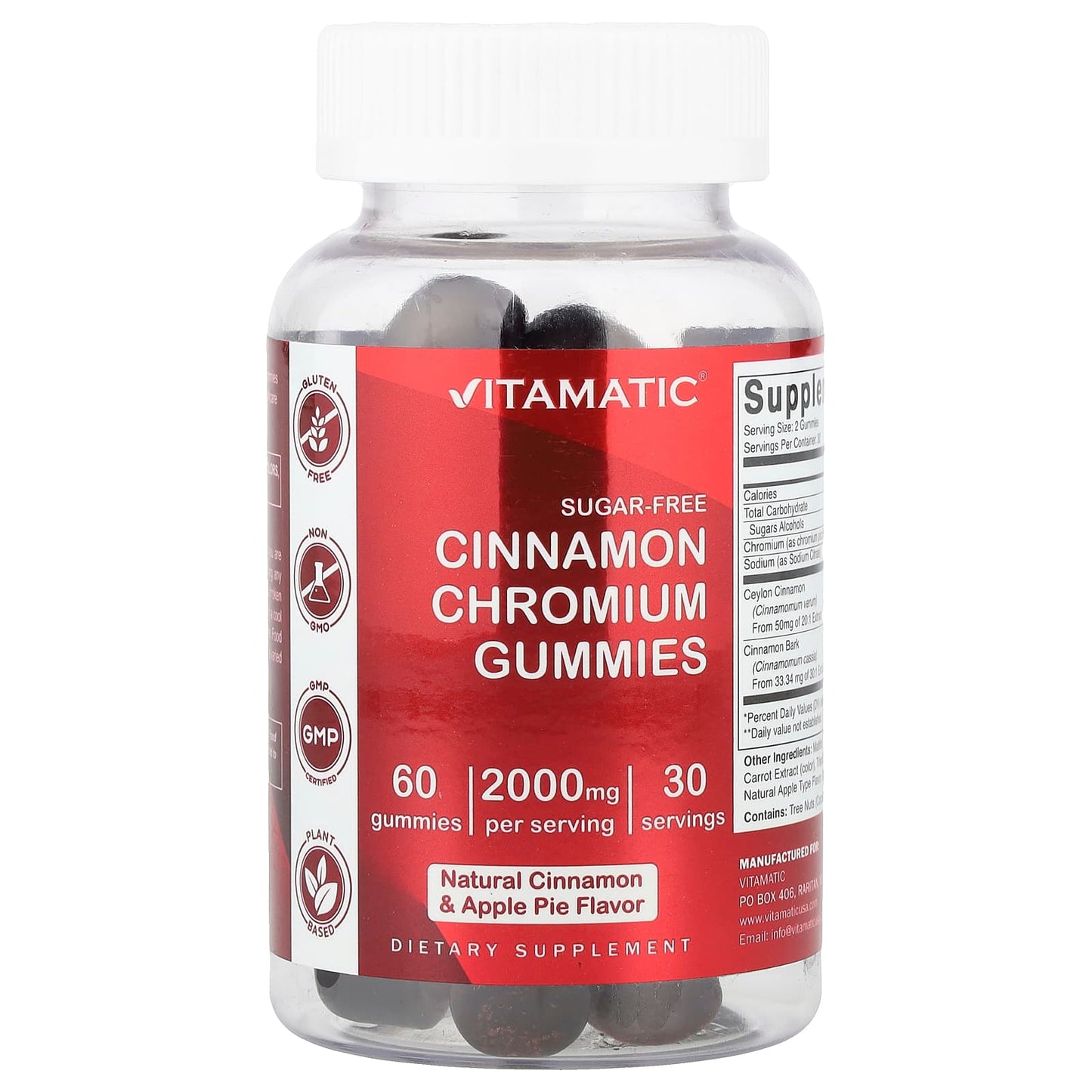 Vitamatic, Cinnamon Chromium Gummies, Natural Cinnamon & Apple Pie, 2,000 mg, 60 Gummies (1,000 mg per Gummy) - Image 1