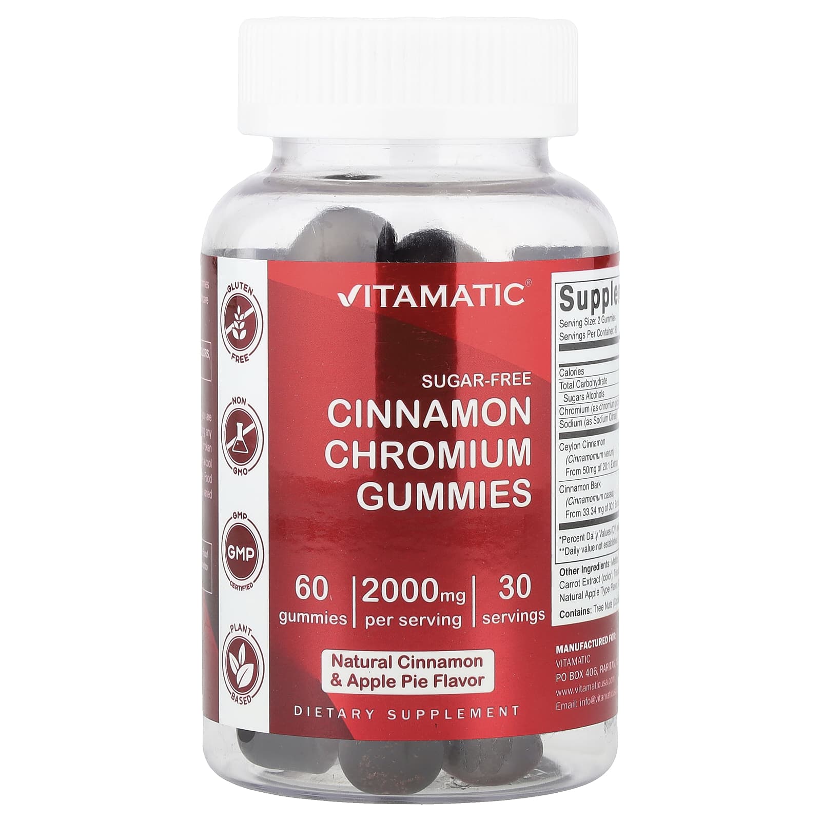 Vitamatic, Cinnamon Chromium Gummies, Natural Cinnamon & Apple Pie, 2,000 mg, 60 Gummies (1,000 mg per Gummy) - Image 1