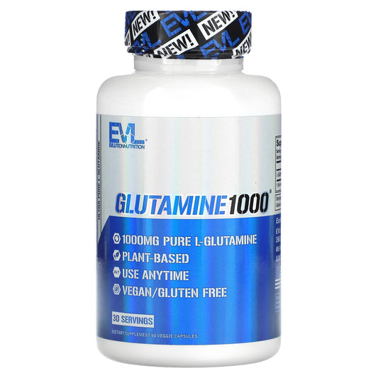 EVLution Glutamine 1000 - 60 Veggie Capsules for Muscle Recovery - Image 1