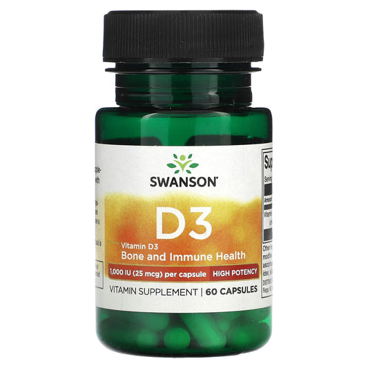 Swanson, Vitamin D3, High Potency, 25 mcg (1,000 IU), 60 Capsules - Image 1
