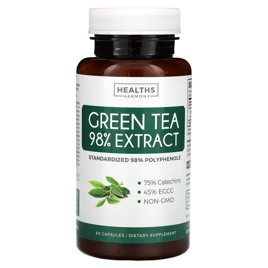 Healths Harmony, Green Tea 98% Extract, 60 Capsules (500 mg per Capsule)