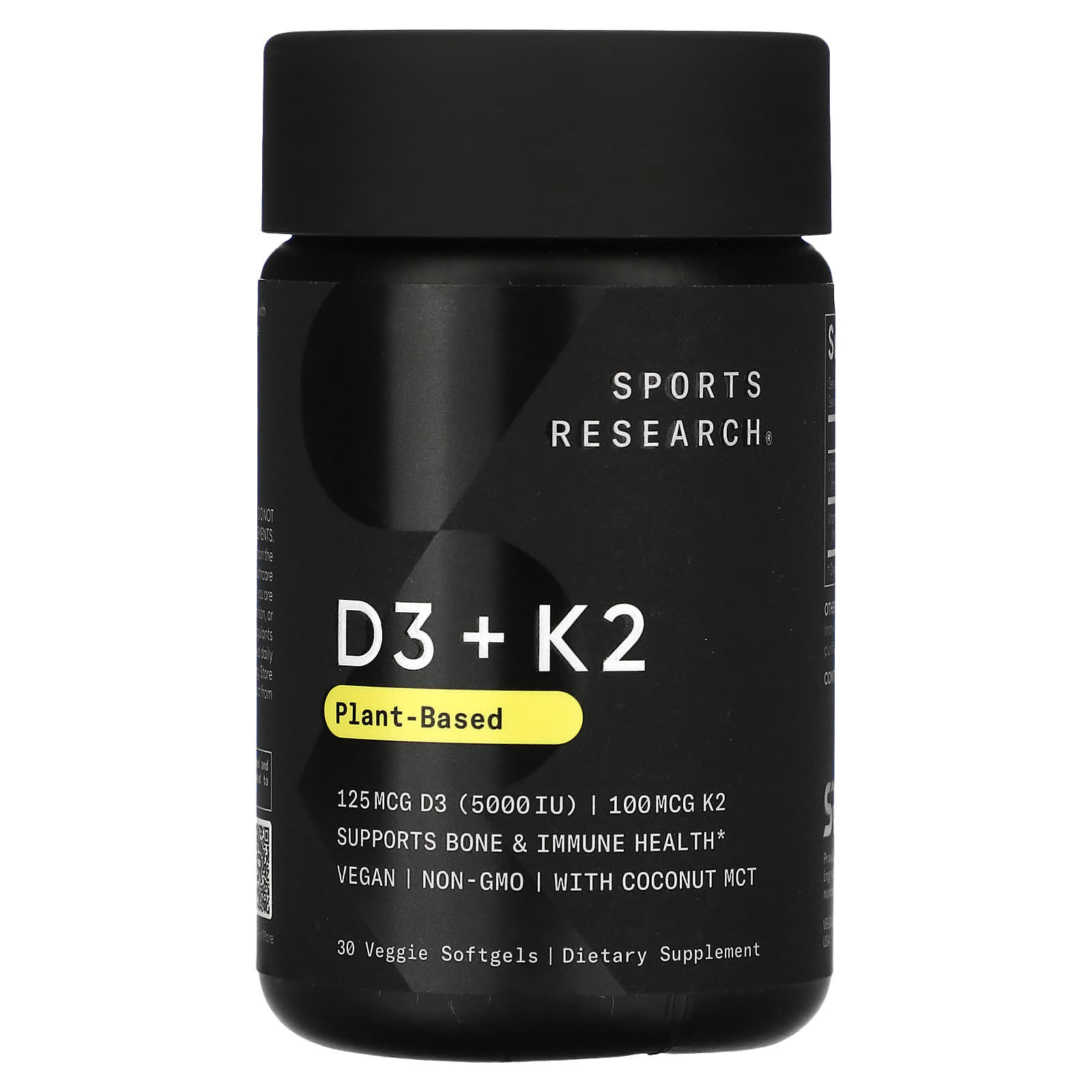Sports Research, D3 + K2, Plant-Based, 30 Veggie Softgels - Image 1