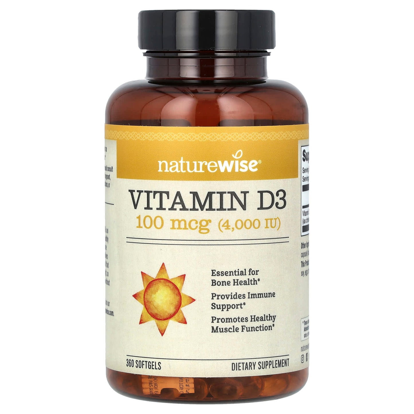 NatureWise, Vitamin D3, 100 mcg (4,000 IU), 360 Softgels - Image 1