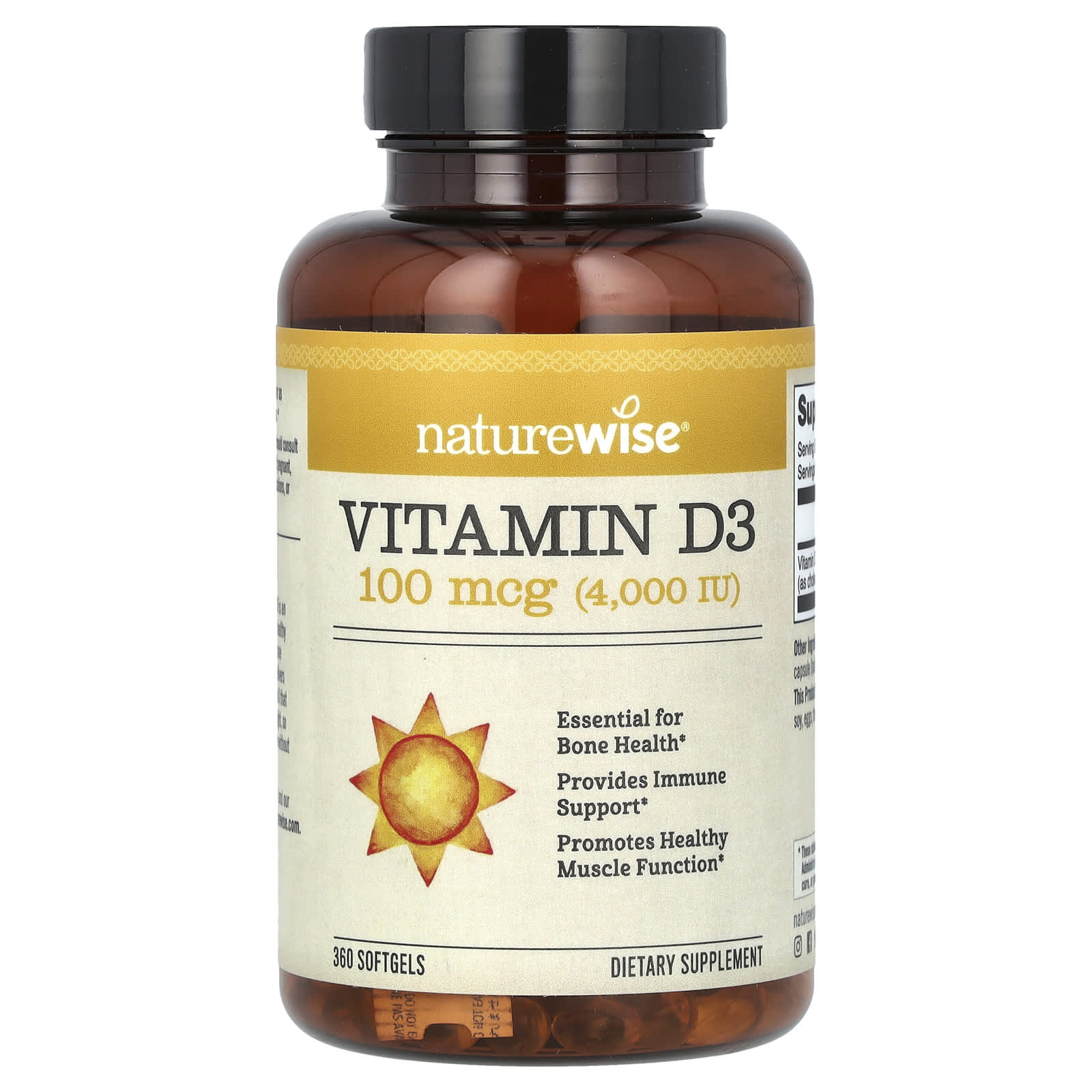 NatureWise, Vitamin D3, 100 mcg (4,000 IU), 360 Softgels - Image 1