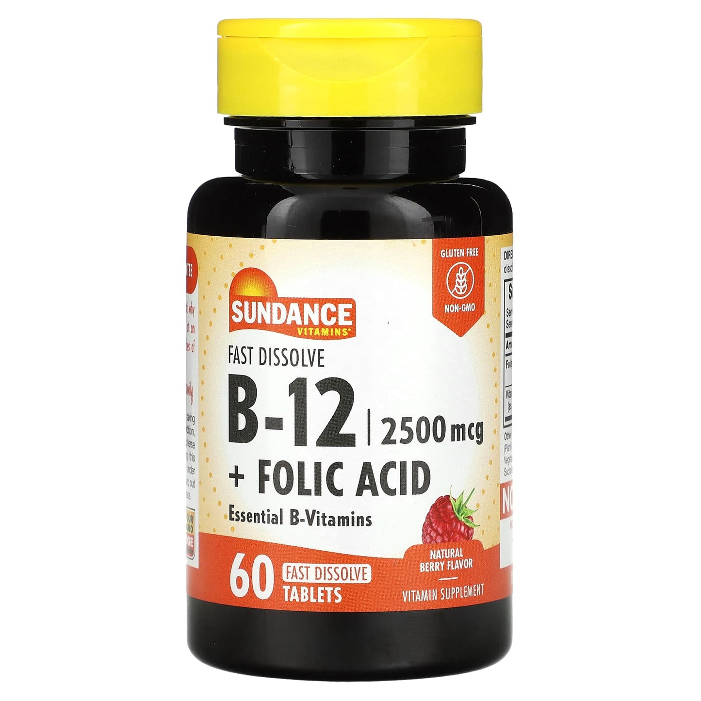Sundance Vitamins, Fast Dissolve B-12 + Folic Acid, Natural Berry, 60 Fast Dissolve Tablets - Image 1