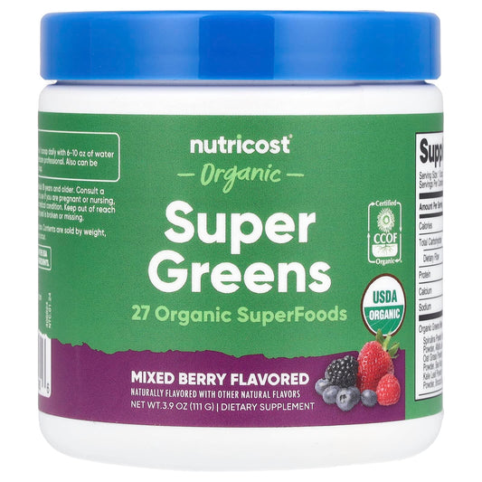 Nutricost, Organic Super Greens, Mixed Berry, 3.9 oz (111 g) - Image 1