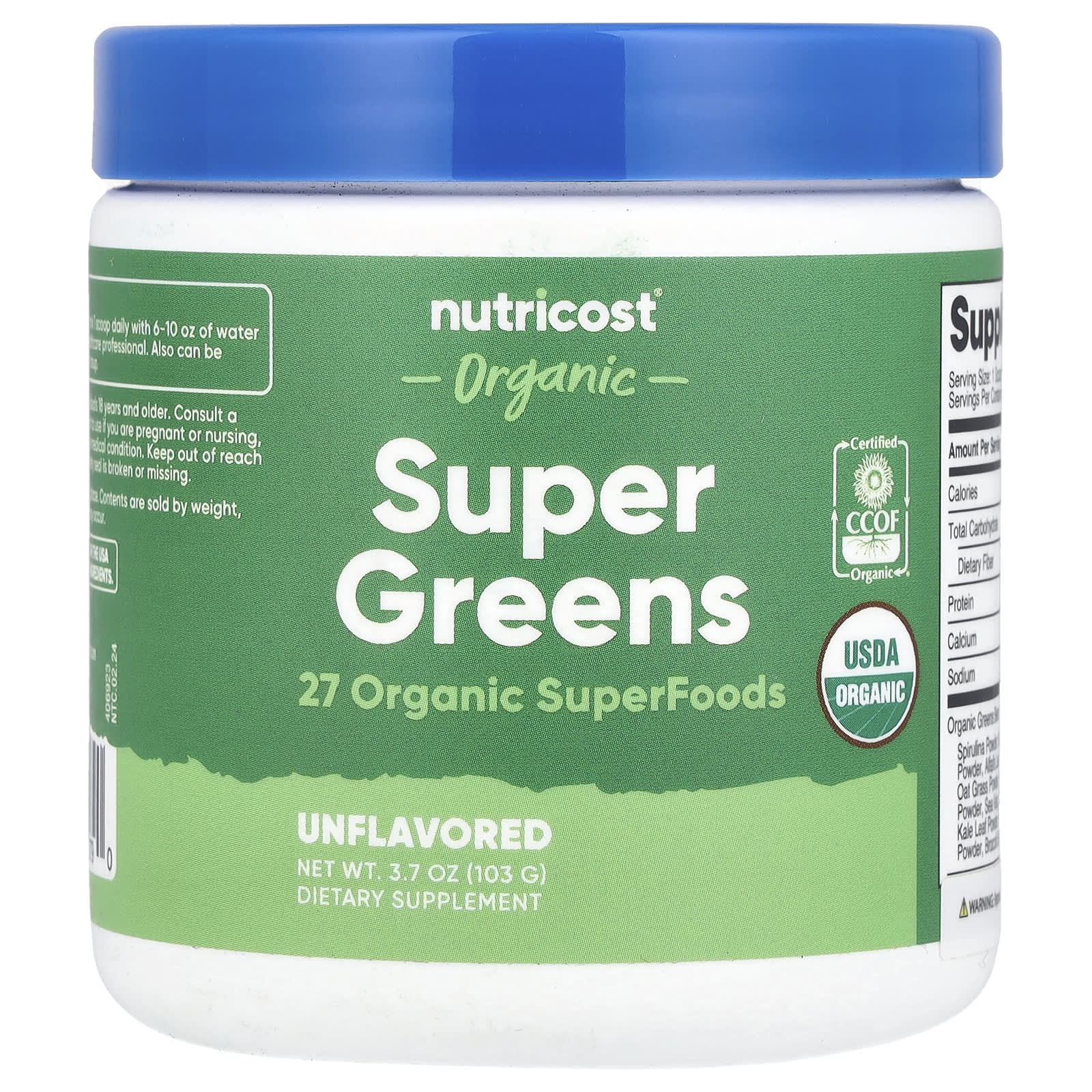 Nutricost, Organic Super Greens, Unflavored, 3.7 oz (103 g) - Image 1