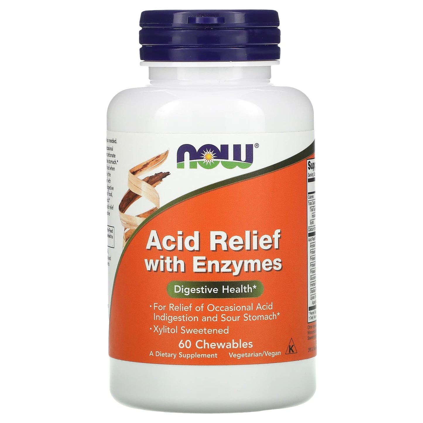 NOW Foods, Acid Relief with Enzymes, 60 Chewables - Image 1
