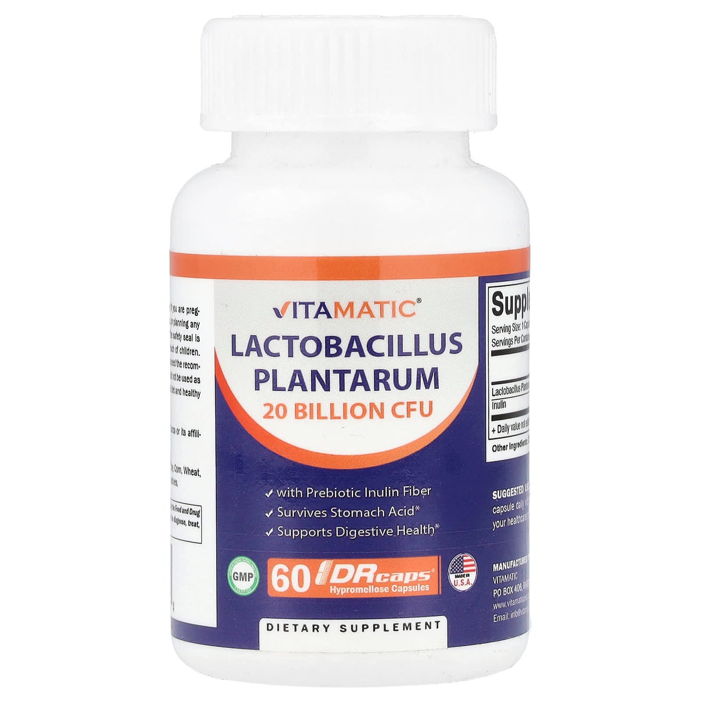 Vitamatic, Lactobacillus Plantarum, 60 DRcaps® Hypromellose Capsules - Image 1