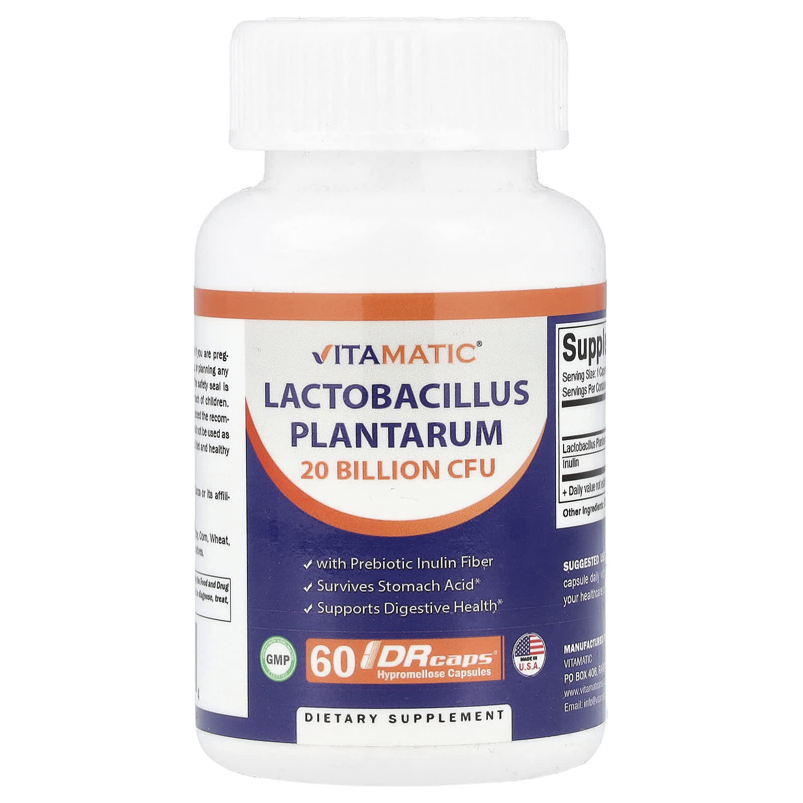 Vitamatic, Lactobacillus Plantarum, 60 DRcaps® Hypromellose Capsules - Image 1
