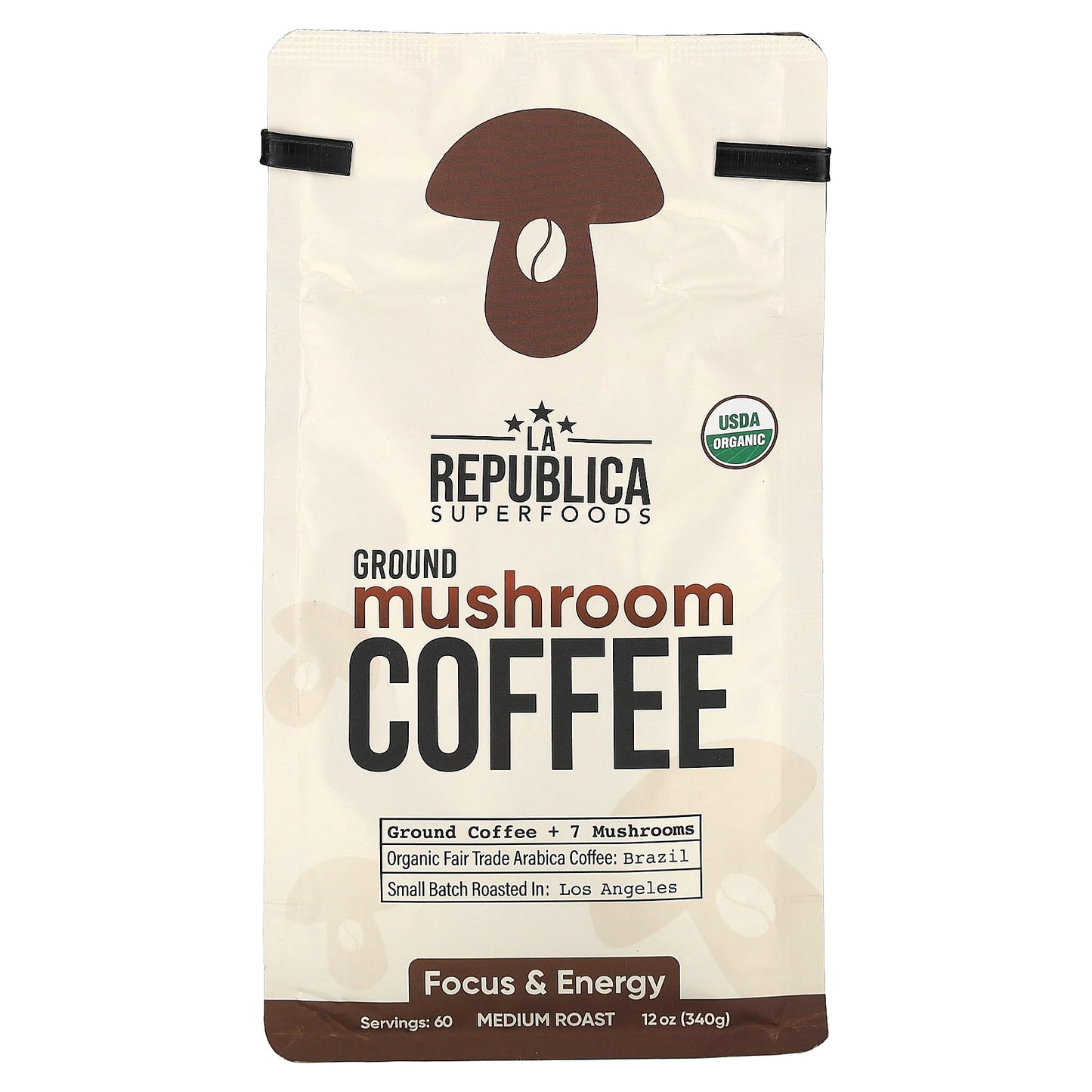 LA Republica, Ground Mushroom Coffee, Medium Roast, 12 oz (340 g) - Image 1
