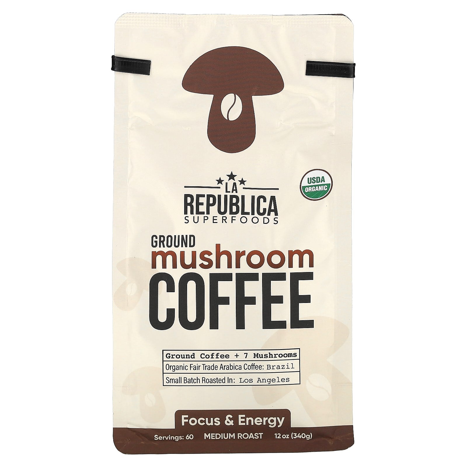 LA Republica, Ground Mushroom Coffee, Medium Roast, 12 oz (340 g) - Image 1