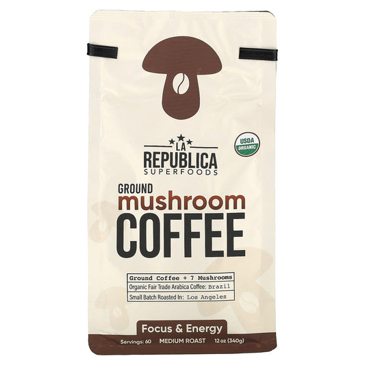 LA Republica, Ground Mushroom Coffee, Medium Roast, 12 oz (340 g) - Image 1