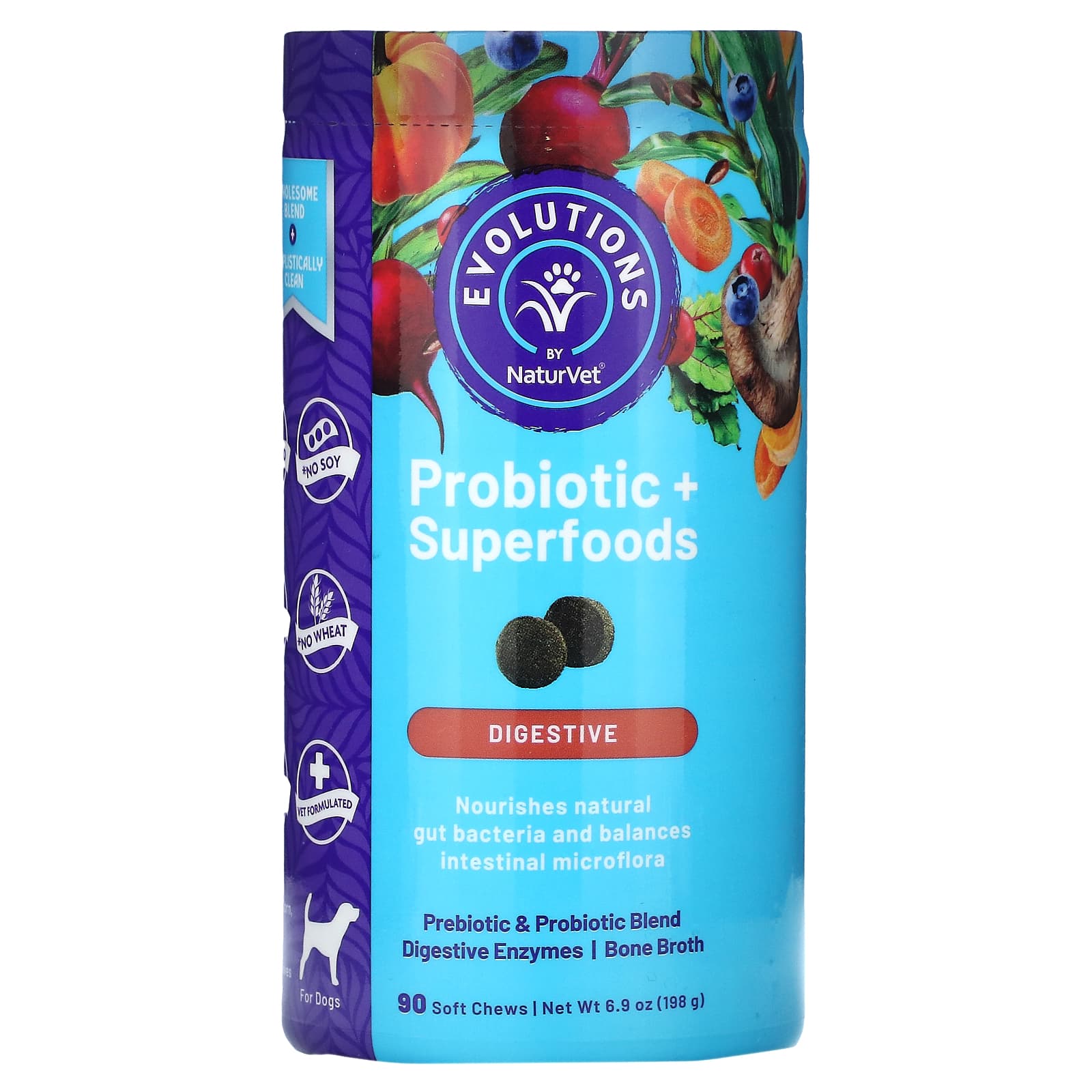 NaturVet, Probiotics + Superfoods, Digestive, For Dogs, 90 Soft Chews - Image 1