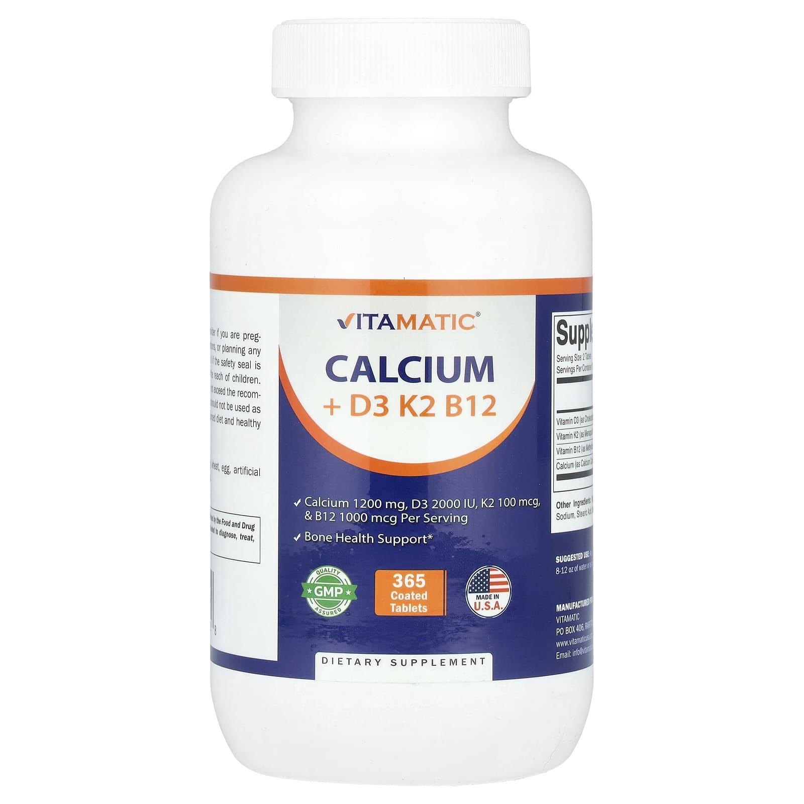 Vitamatic, Calcium + D3, K2, B12, 365 Coated Tablets - Image 1