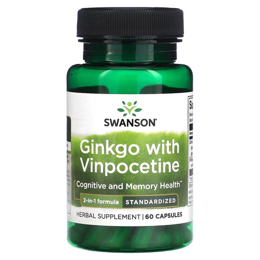Swanson, Ginkgo with Vinpocetine, Standardized, 60 Capsules - Image 1