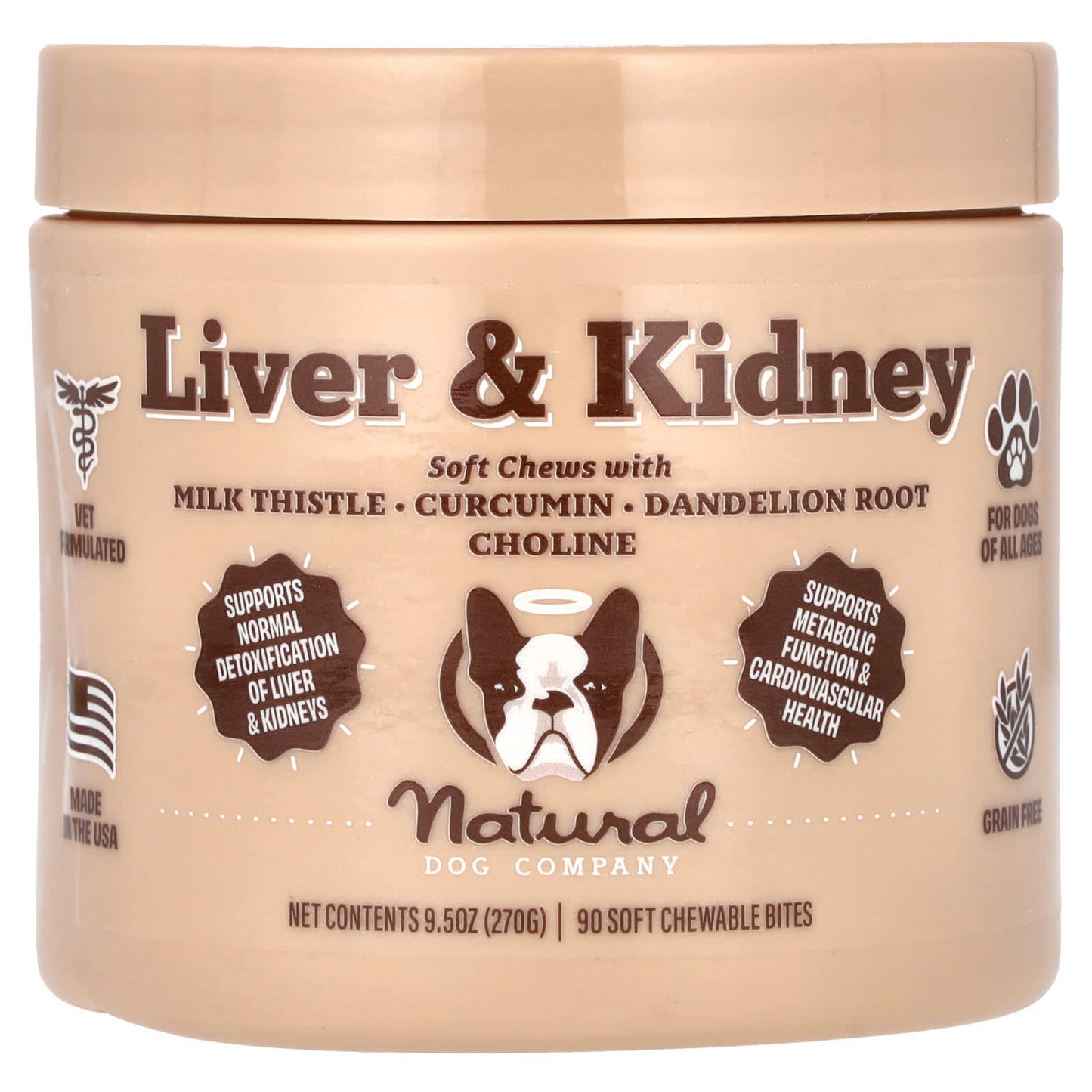 Natural Dog Company, Liver & Kidney, For Dogs, All Ages, 90 Soft Chewable Bites, 9.5 oz (270 g) - Image 1
