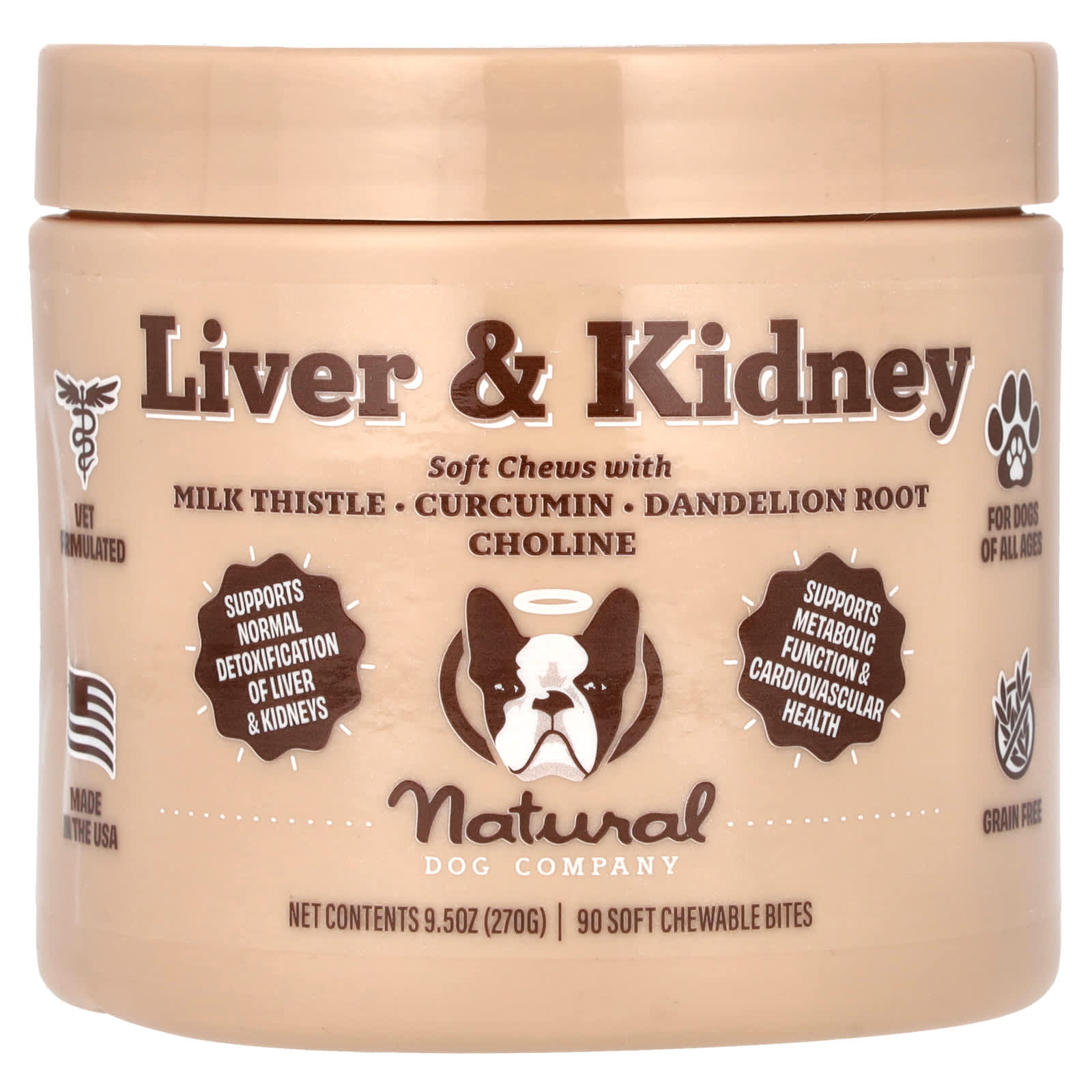 Natural Dog Company, Liver & Kidney, For Dogs, All Ages, 90 Soft Chewable Bites, 9.5 oz (270 g) - Image 1