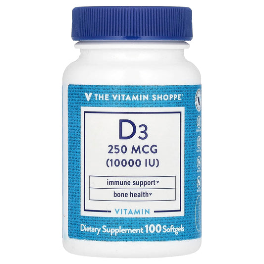 The Vitamin Shoppe, Vitamin D3, 250 mcg (10,000 IU), 100 Softgels - Image 1