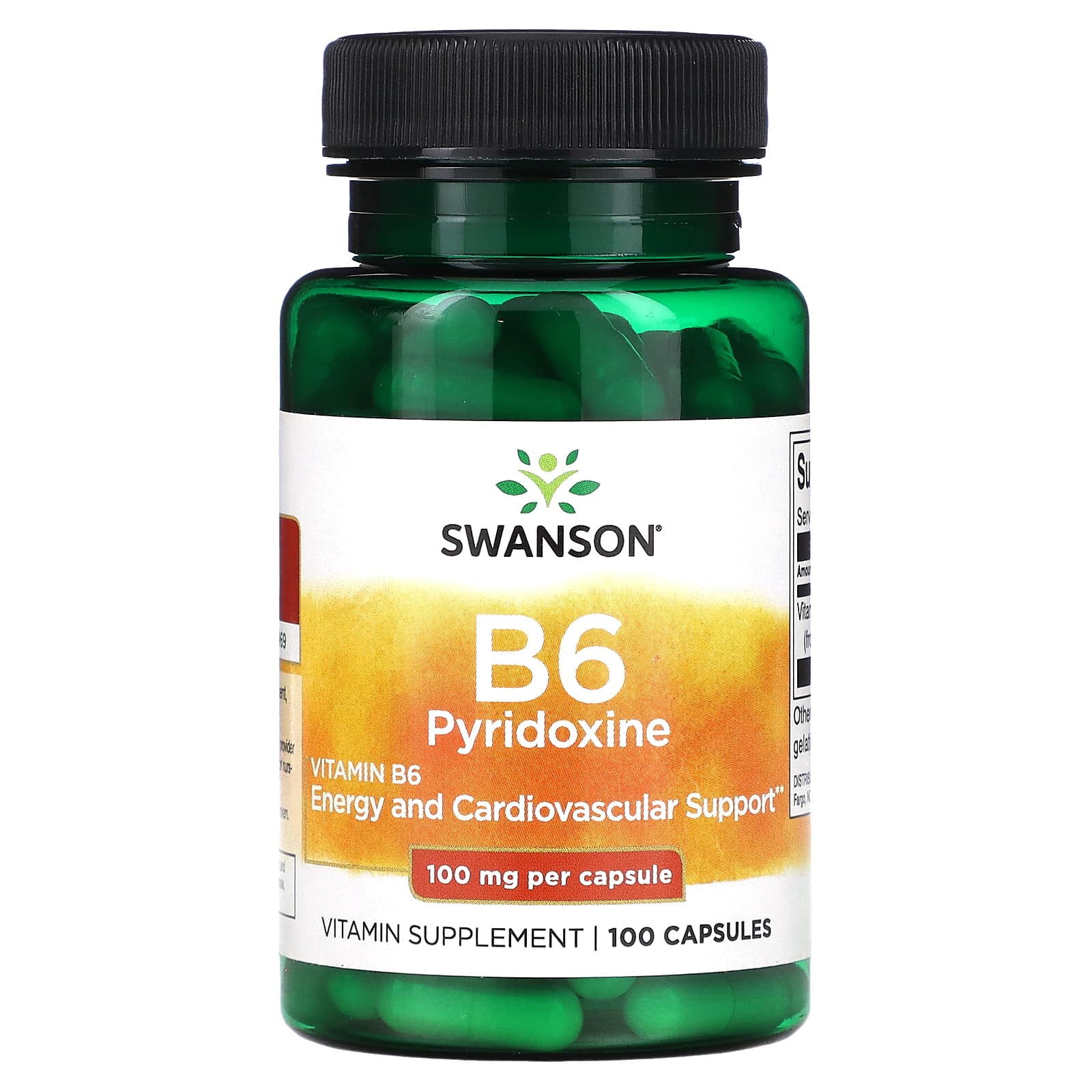 Swanson, B6 Pyridoxine, 100 mg, 100 Capsules - Image 1