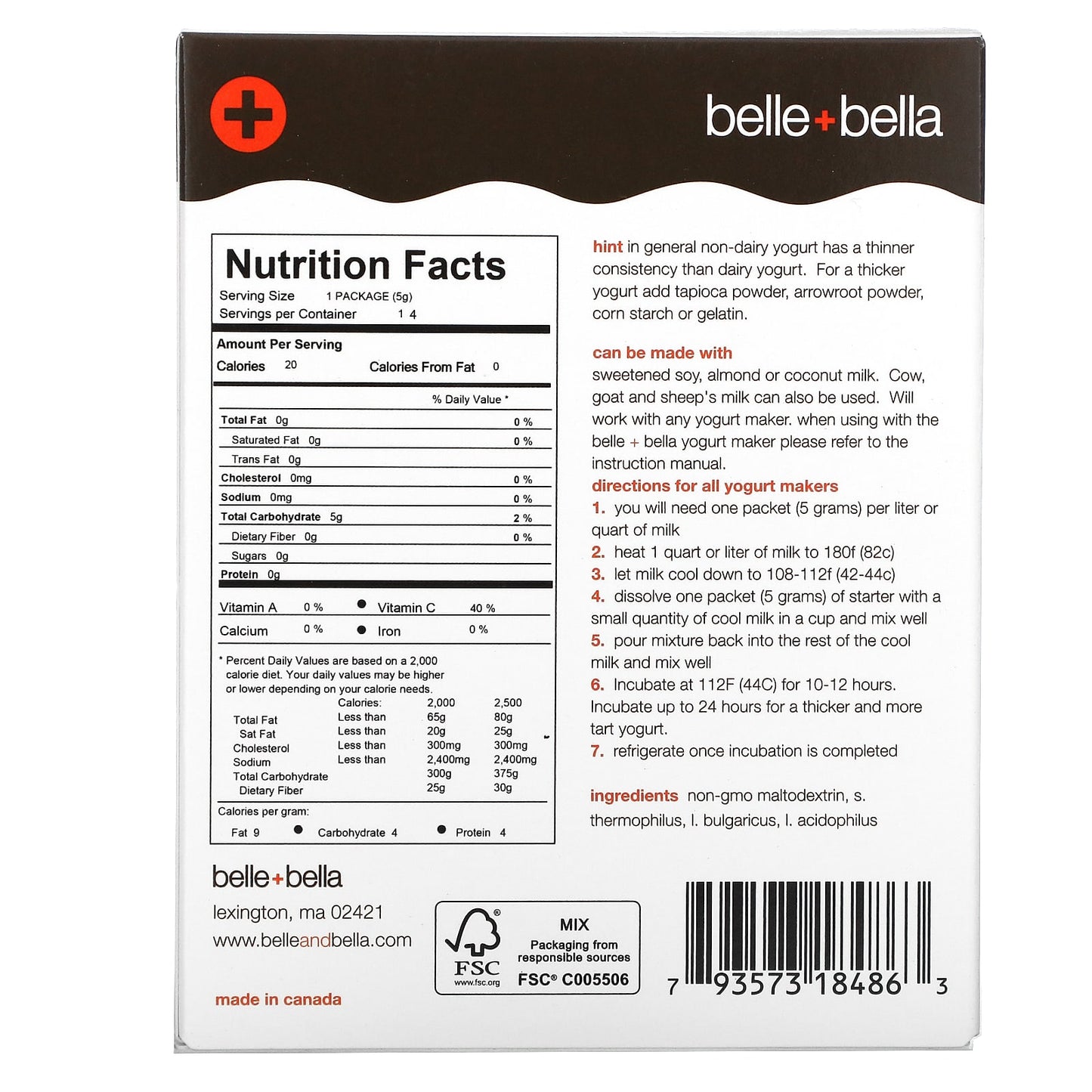 Belle+Bella, Easy Non-Dairy Yogurt Starter, 4 Packets, 5g Each - Image 2