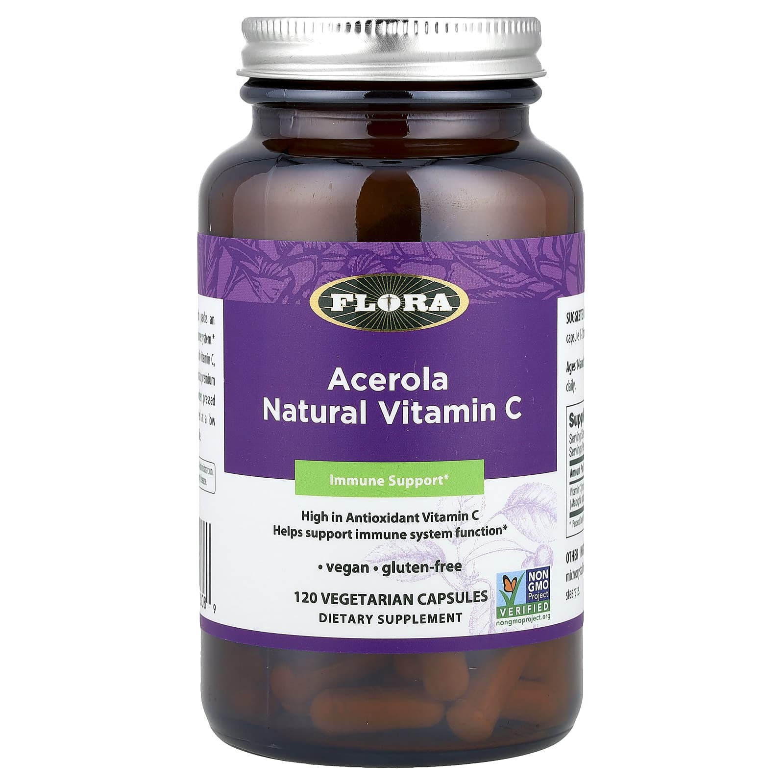 Boost Immune System with Flora's Acerola Natural Vitamin C, 120 Vegan Capsules - Image 1