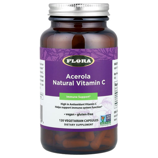 Boost Immune System with Flora's Acerola Natural Vitamin C, 120 Vegan Capsules - Image 1