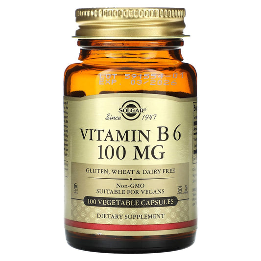 Solgar, Vitamin B6, 100 mg, 100 Vegetable Capsules - Image 1