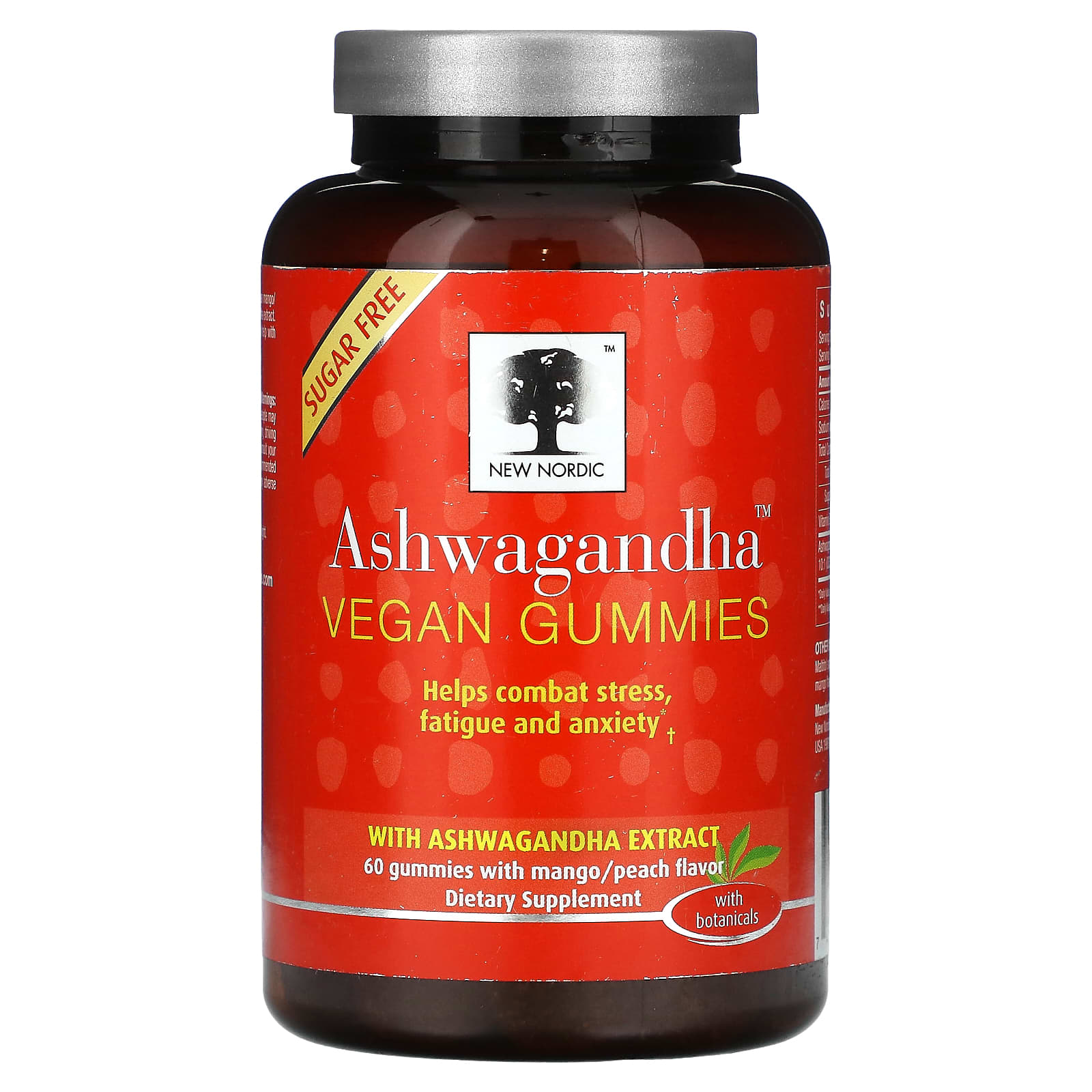 New Nordic, Ashwagandha Vegan Gummies, Mango and Peach, 60 Gummies - Image 1