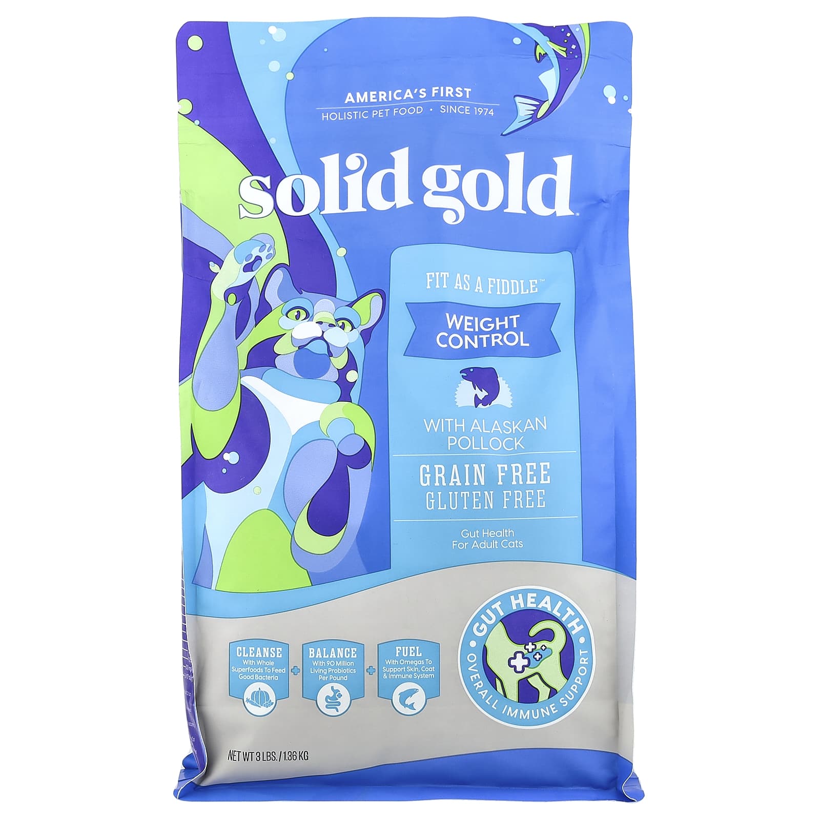 Solid Gold, Fit As A Fiddle™, For Cats, Adults, With Alaskan Pollock, 3 lbs (1.36 kg) - Image 1