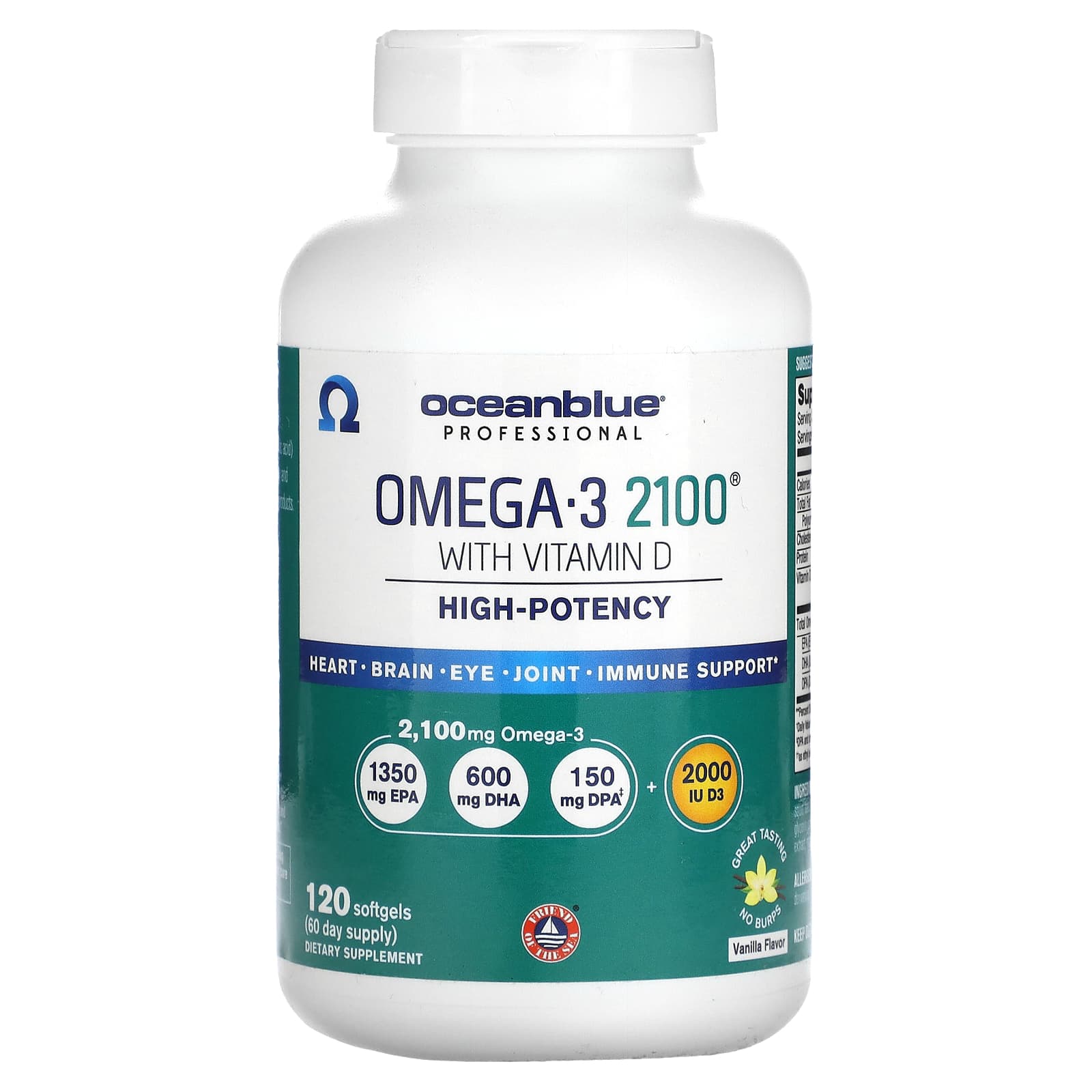 OceanBlue, Professional, Omega-3 2100 With Vitamin D, High Potency, Vanilla, 120 Softgels - Image 1