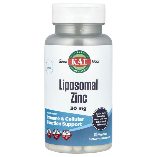 KAL Liposomal Zinc Supplement for Immune Support - 30 mg, 30 VegCaps - Image 1