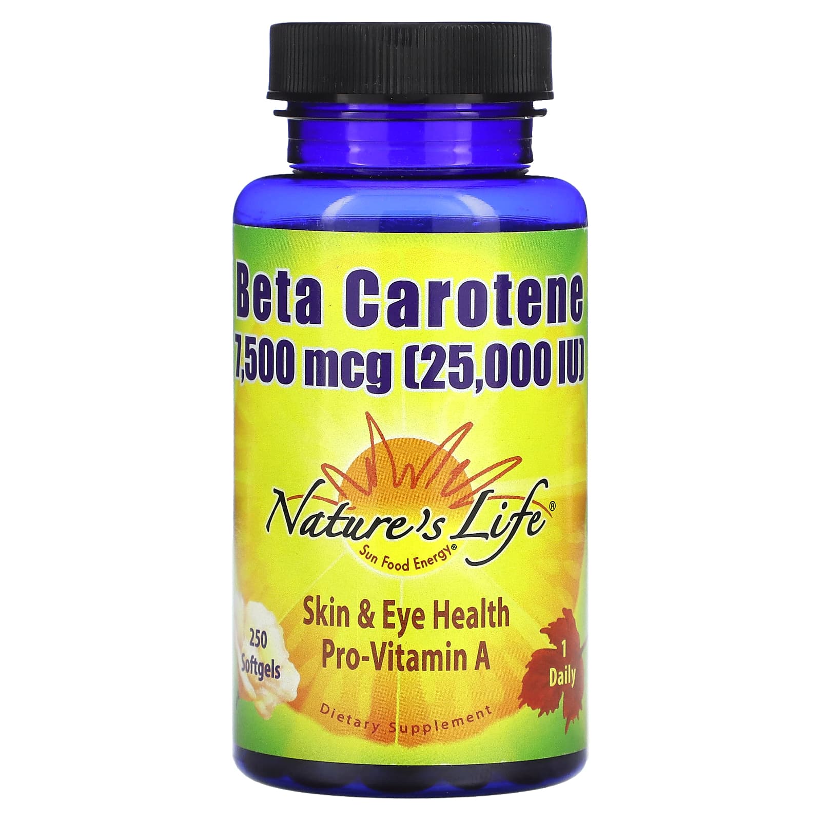 Nature's Life, Beta Carotene, 7,500 mcg (25,000 IU), 250 Softgels - Image 1