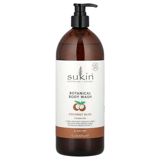 Sukin, Botanical Body Wash, All Skin Types, Coconut Bliss, 33.82 fl oz (1 l) - Image 1