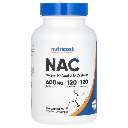 Nutricost, NAC, Vegan N-Acetyl L-Cysteine, 600 mg, 120 Capsules - Image 1