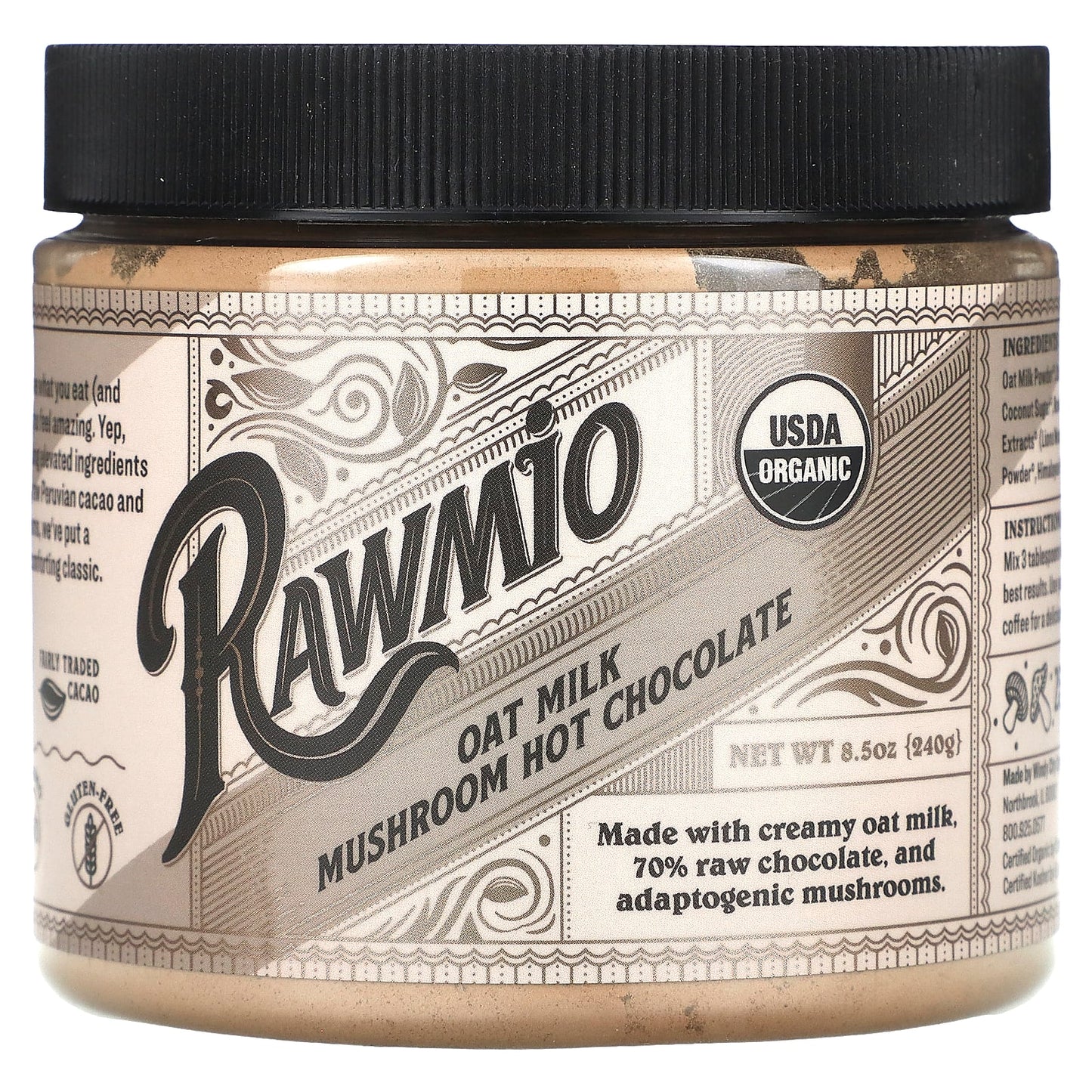 Rawmio, Oat Milk Mushroom Hot Chocolate, 8.5 oz (240 g) - Image 1
