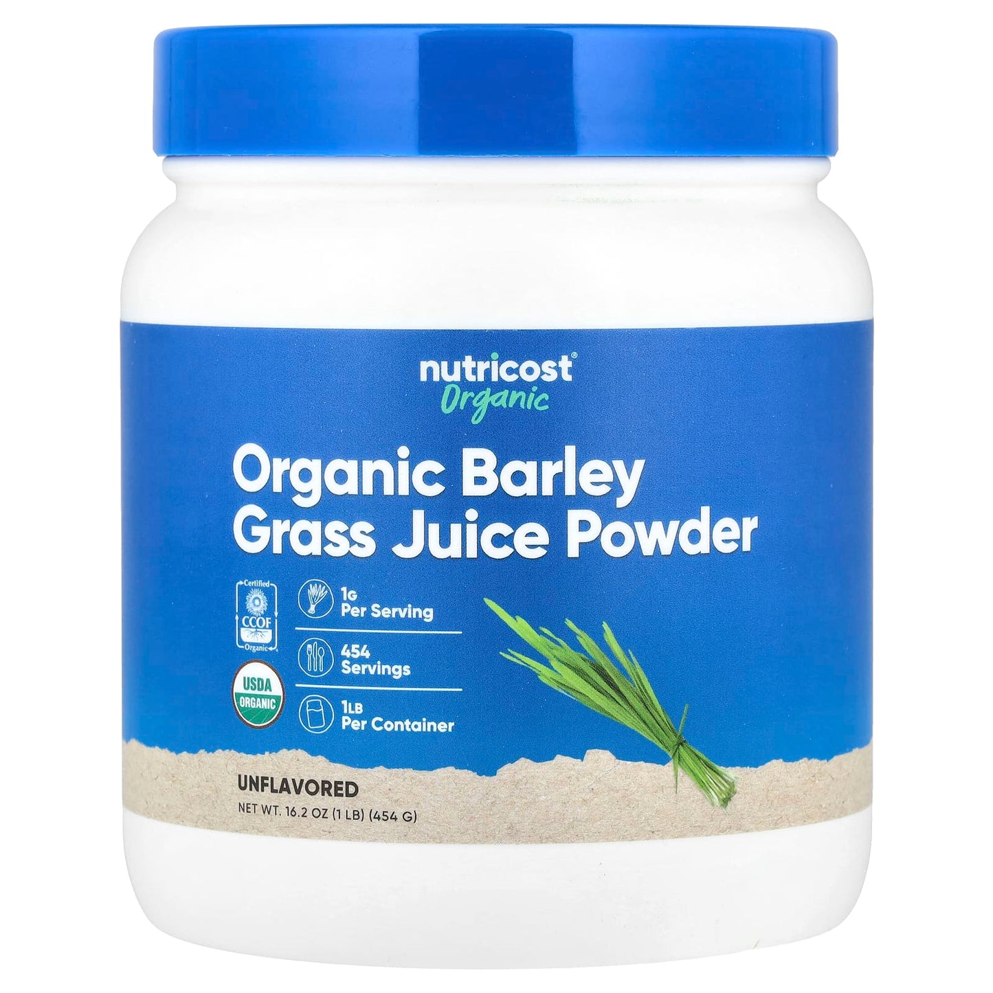 Nutricost, Organic Barley Grass Juice Powder, Unflavored, 16.2 oz (454 g) - Image 1