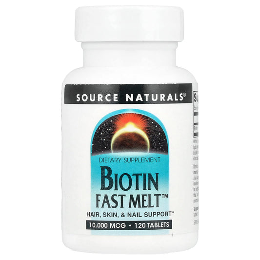 Source Naturals, Biotin Fast Melt™, 10,000 mcg, 120 Tablets - Image 1