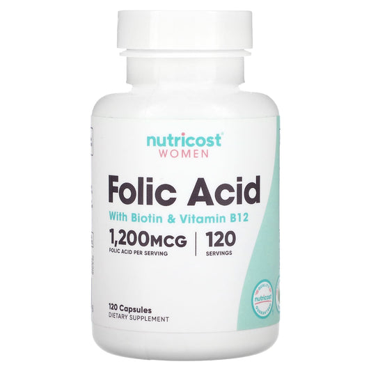 Nutricost, Women, Folic Acid with Biotin & Vitamin B12, 120 Capsules - Image 1