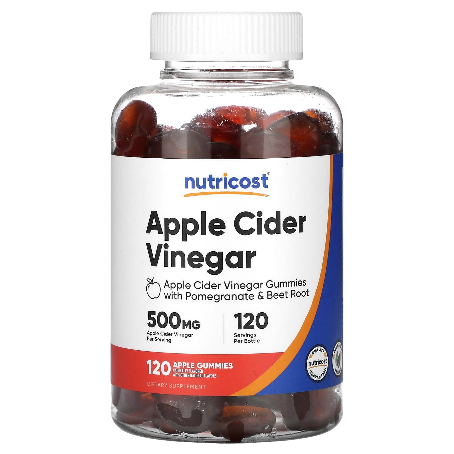 Nutricost, Apple Cider Vinegar Gummies, Apple, 500 mg, 120 Gummies - Image 1