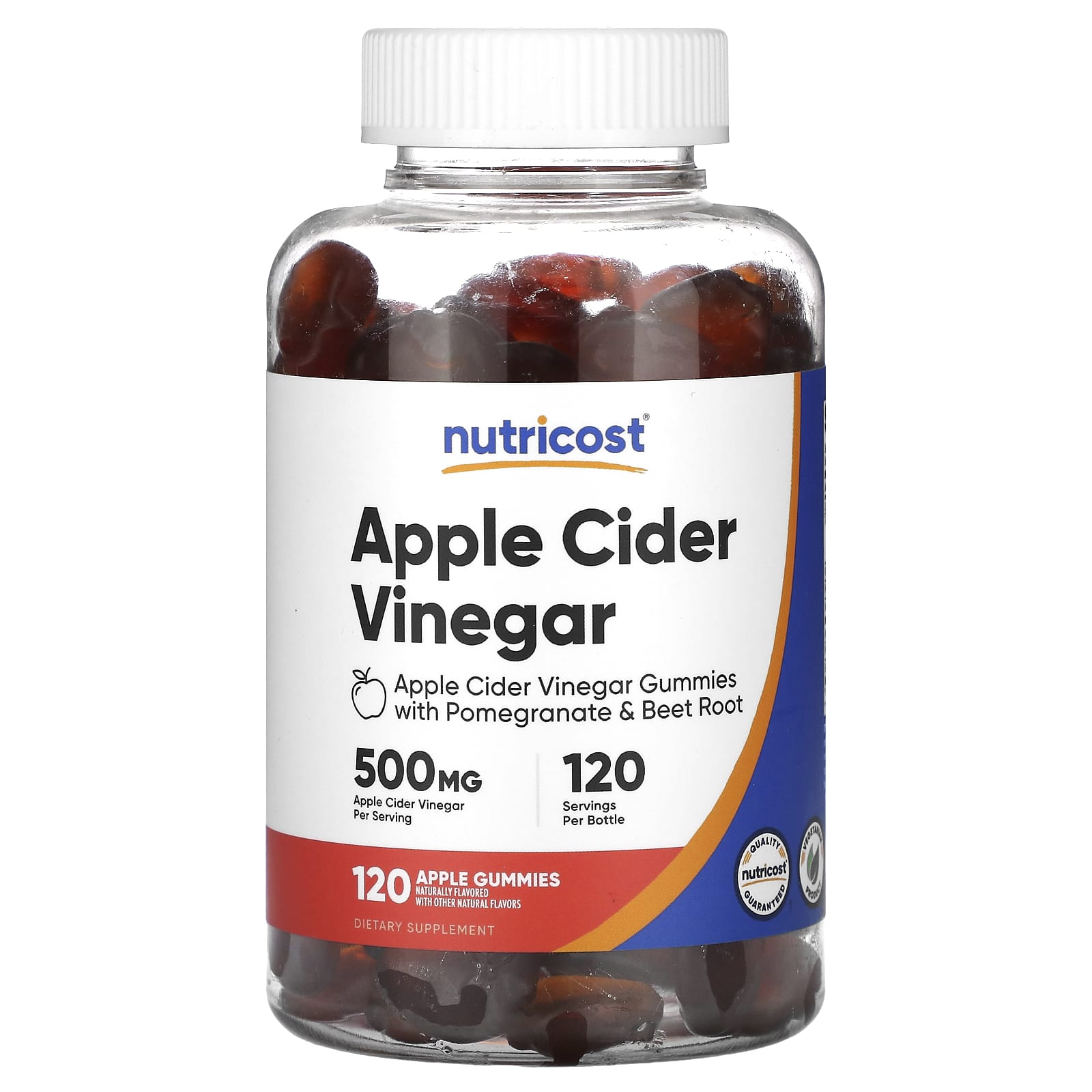 Nutricost, Apple Cider Vinegar Gummies, Apple, 500 mg, 120 Gummies - Image 1